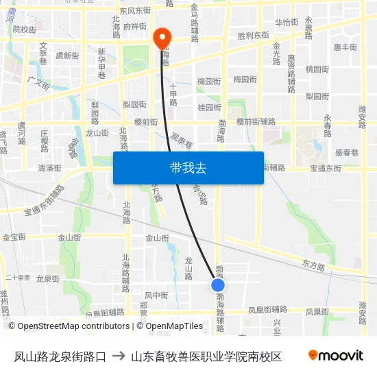 凤山路龙泉街路口 to 山东畜牧兽医职业学院南校区 map