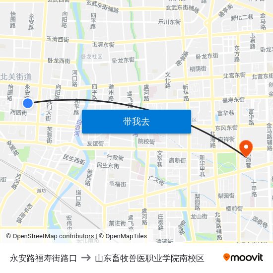 永安路福寿街路口 to 山东畜牧兽医职业学院南校区 map
