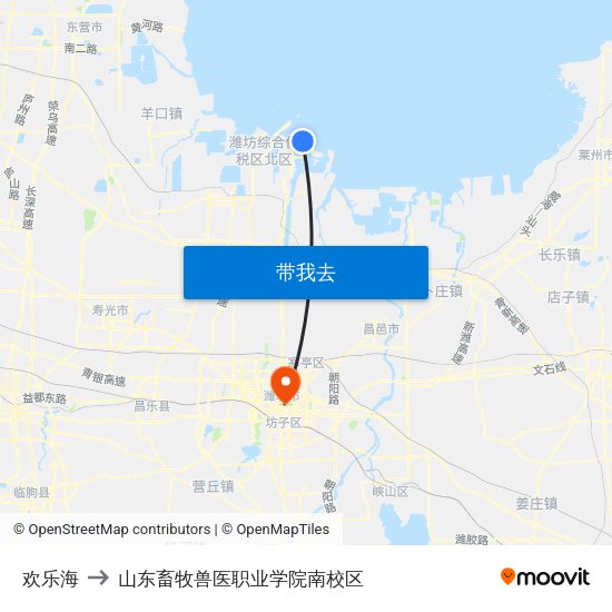 欢乐海 to 山东畜牧兽医职业学院南校区 map