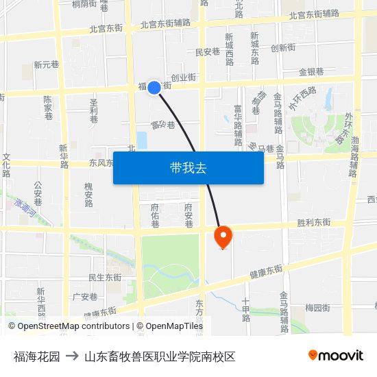 福海花园 to 山东畜牧兽医职业学院南校区 map