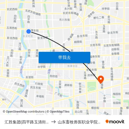 汇胜集团(四平路玉清街路口) to 山东畜牧兽医职业学院南校区 map