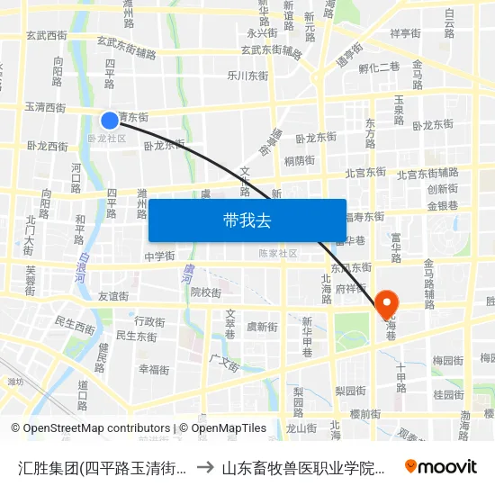 汇胜集团(四平路玉清街路口) to 山东畜牧兽医职业学院南校区 map