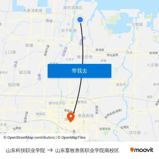 山东科技职业学院 to 山东畜牧兽医职业学院南校区 map