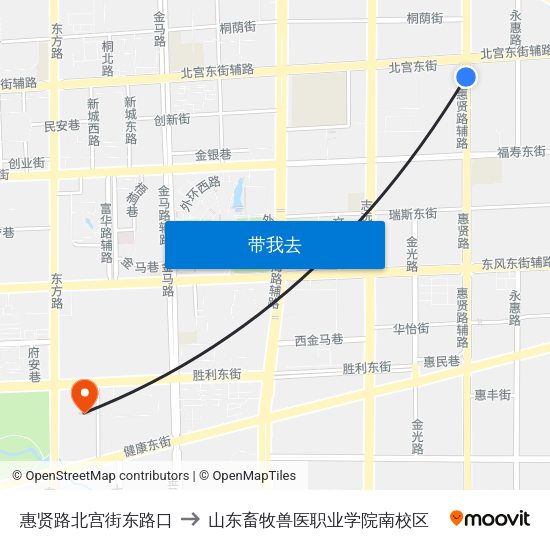 惠贤路北宫街东路口 to 山东畜牧兽医职业学院南校区 map