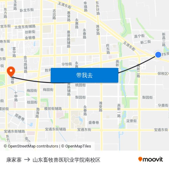 康家寨 to 山东畜牧兽医职业学院南校区 map