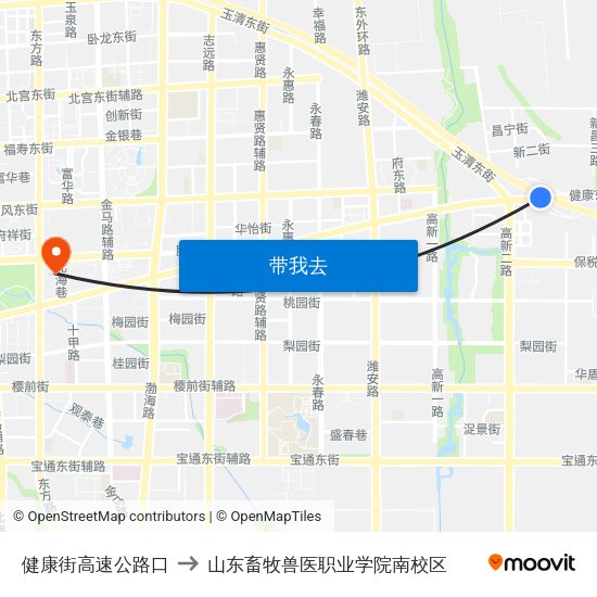 健康街高速公路口 to 山东畜牧兽医职业学院南校区 map