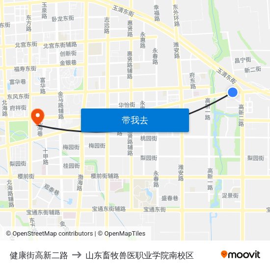健康街高新二路 to 山东畜牧兽医职业学院南校区 map