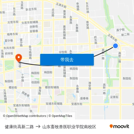 健康街高新二路 to 山东畜牧兽医职业学院南校区 map