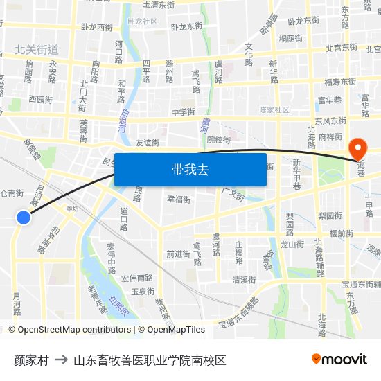 颜家村 to 山东畜牧兽医职业学院南校区 map