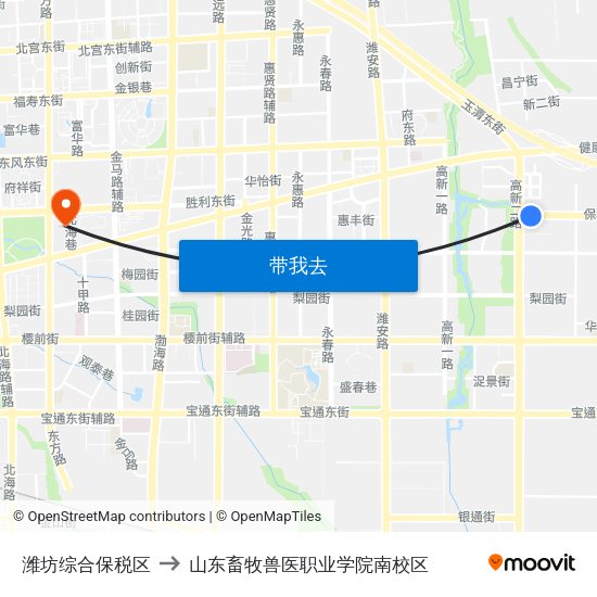 潍坊综合保税区 to 山东畜牧兽医职业学院南校区 map