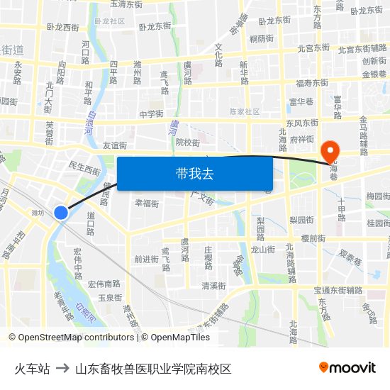 火车站 to 山东畜牧兽医职业学院南校区 map