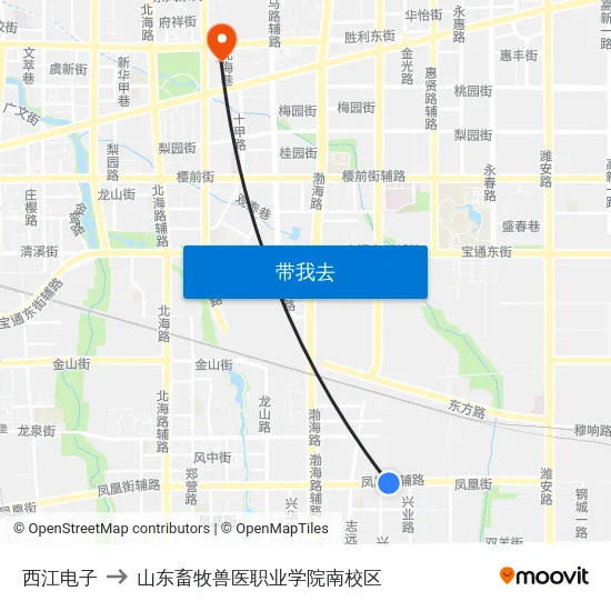 西江电子 to 山东畜牧兽医职业学院南校区 map