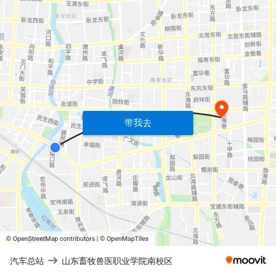 汽车总站 to 山东畜牧兽医职业学院南校区 map