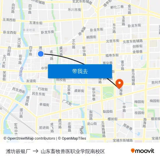 潍坊嵌银厂 to 山东畜牧兽医职业学院南校区 map