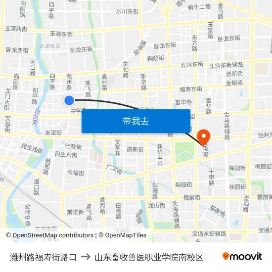 潍州路福寿街路口 to 山东畜牧兽医职业学院南校区 map