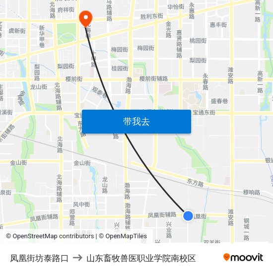 凤凰街坊泰路口 to 山东畜牧兽医职业学院南校区 map