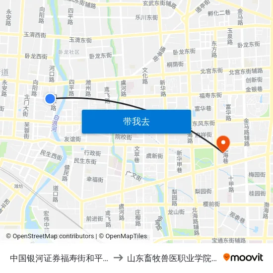 中国银河证券福寿街和平路口西 to 山东畜牧兽医职业学院南校区 map