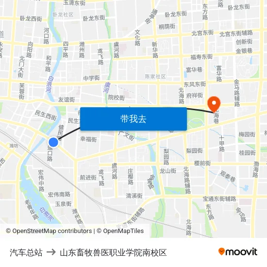 汽车总站 to 山东畜牧兽医职业学院南校区 map