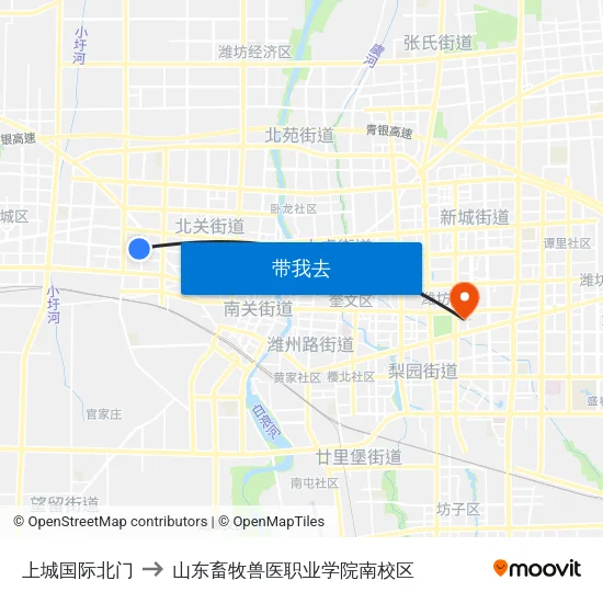 上城国际北门 to 山东畜牧兽医职业学院南校区 map