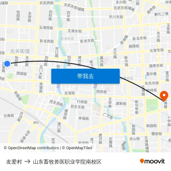 友爱村 to 山东畜牧兽医职业学院南校区 map