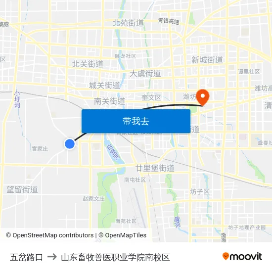五岔路口 to 山东畜牧兽医职业学院南校区 map