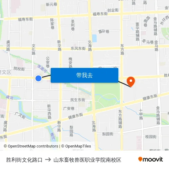 胜利街文化路口 to 山东畜牧兽医职业学院南校区 map