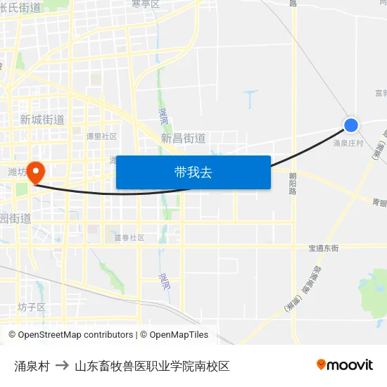 涌泉村 to 山东畜牧兽医职业学院南校区 map