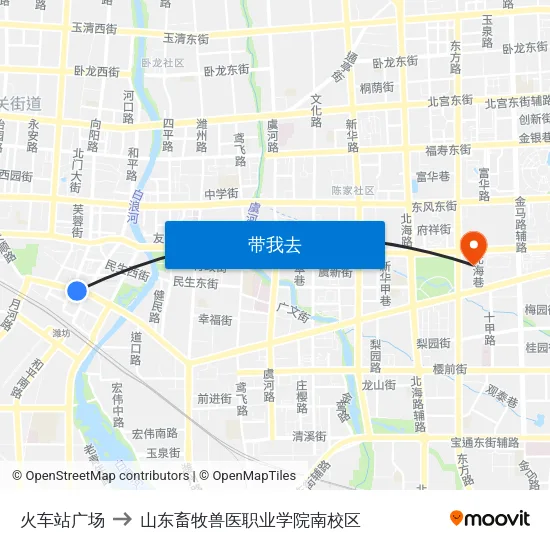 火车站广场 to 山东畜牧兽医职业学院南校区 map