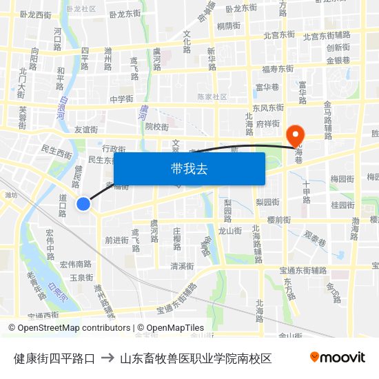 健康街四平路口 to 山东畜牧兽医职业学院南校区 map