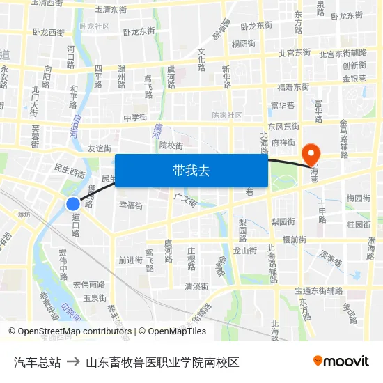 汽车总站 to 山东畜牧兽医职业学院南校区 map