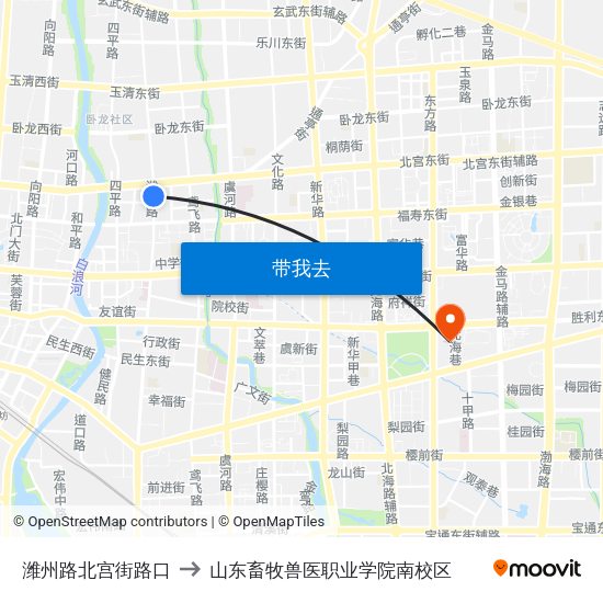 潍州路北宫街路口 to 山东畜牧兽医职业学院南校区 map