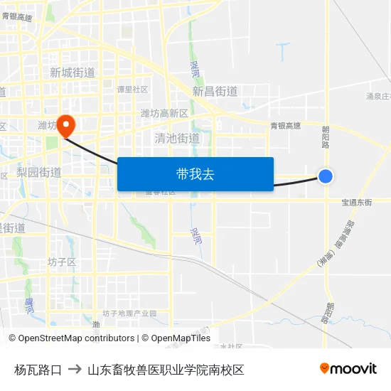 杨瓦路口 to 山东畜牧兽医职业学院南校区 map