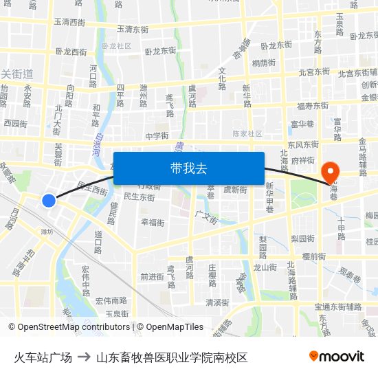 火车站广场 to 山东畜牧兽医职业学院南校区 map