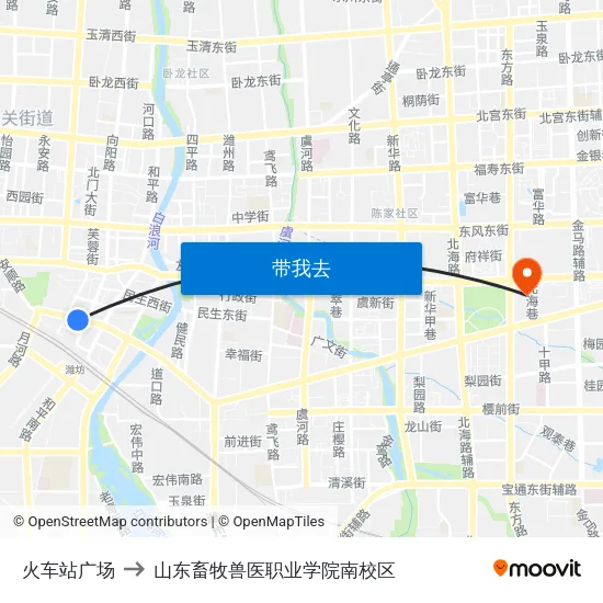 火车站广场 to 山东畜牧兽医职业学院南校区 map
