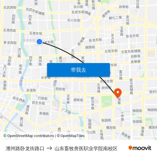 潍州路卧龙街路口 to 山东畜牧兽医职业学院南校区 map
