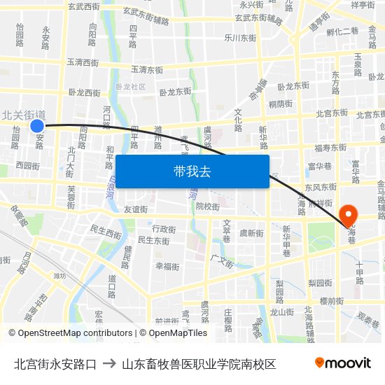 北宫街永安路口 to 山东畜牧兽医职业学院南校区 map