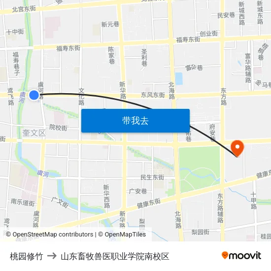 桃园修竹 to 山东畜牧兽医职业学院南校区 map