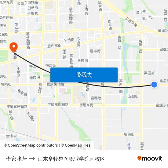 李家张营 to 山东畜牧兽医职业学院南校区 map