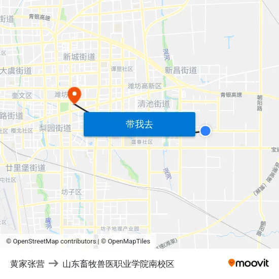 黄家张营 to 山东畜牧兽医职业学院南校区 map