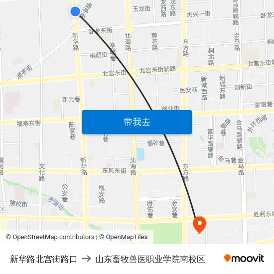 新华路北宫街路口 to 山东畜牧兽医职业学院南校区 map