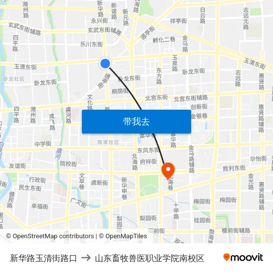 新华路玉清街路口 to 山东畜牧兽医职业学院南校区 map