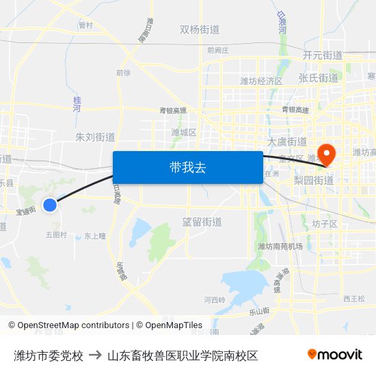 潍坊市委党校 to 山东畜牧兽医职业学院南校区 map