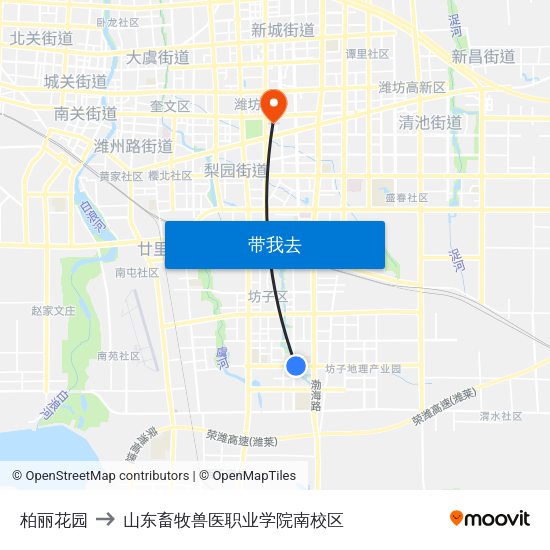 柏丽花园 to 山东畜牧兽医职业学院南校区 map