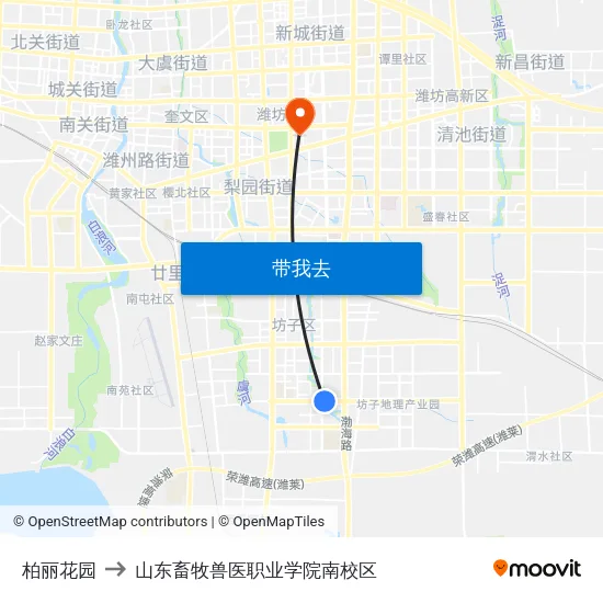 柏丽花园 to 山东畜牧兽医职业学院南校区 map