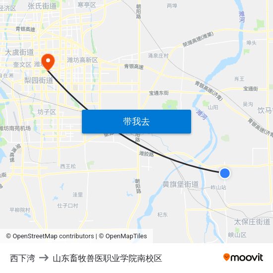 西下湾 to 山东畜牧兽医职业学院南校区 map
