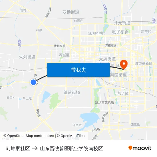 刘坤家社区 to 山东畜牧兽医职业学院南校区 map