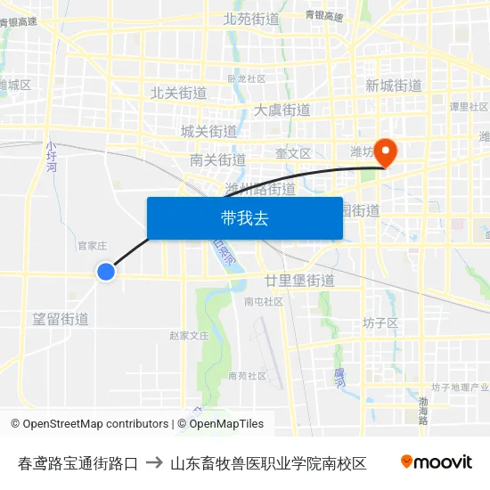 春鸢路宝通街路口 to 山东畜牧兽医职业学院南校区 map
