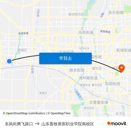 东风街腾飞路口 to 山东畜牧兽医职业学院南校区 map