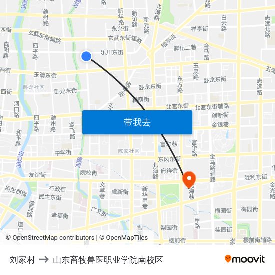 刘家村 to 山东畜牧兽医职业学院南校区 map