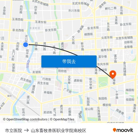 市立医院 to 山东畜牧兽医职业学院南校区 map